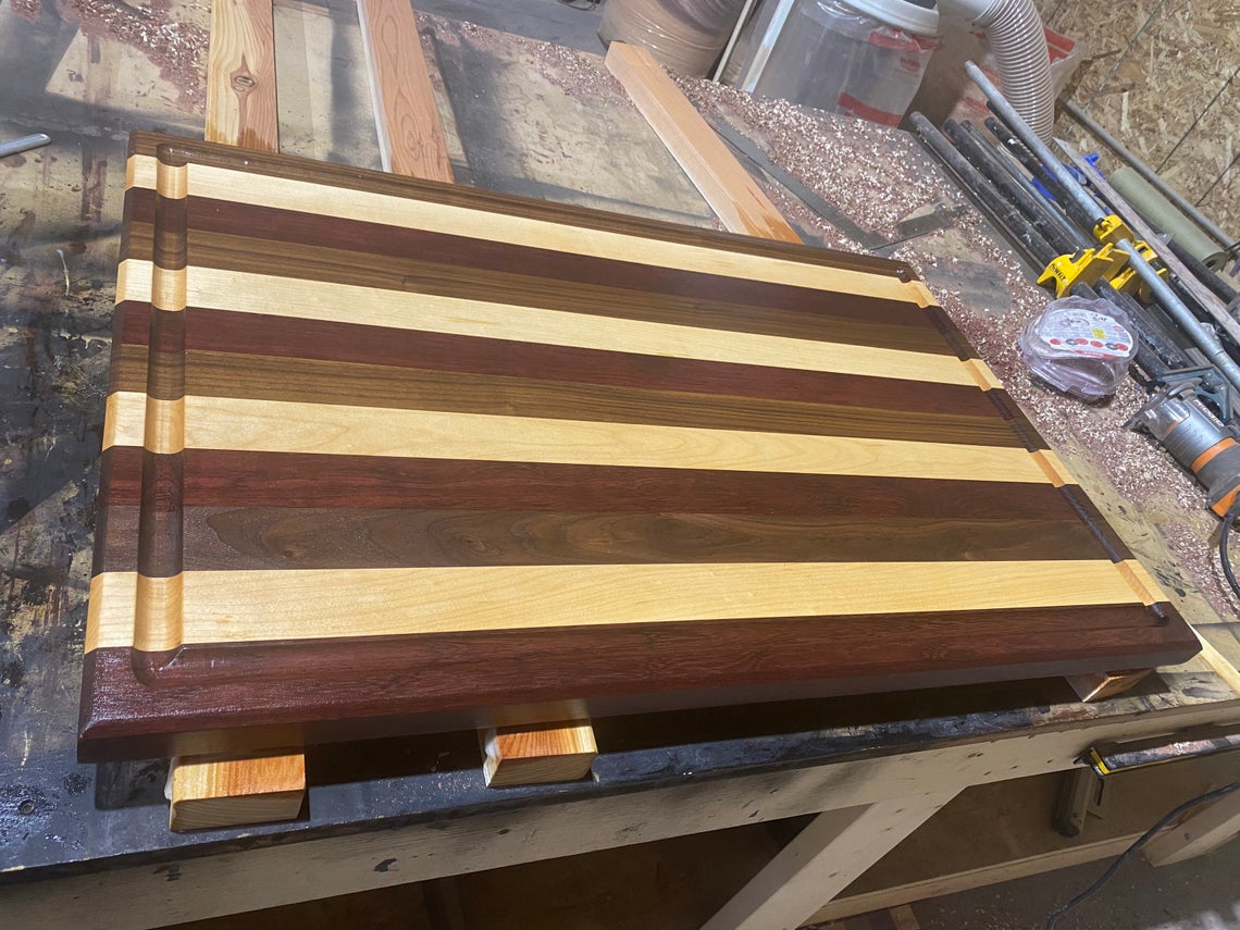 Thick Maple, Walnut, and Purple Heart Rectangle Cutting Board