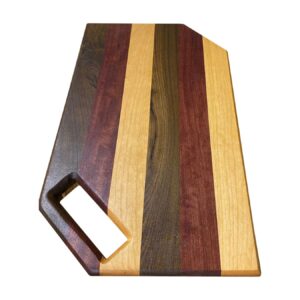 Montana Made Cutting Board with Handle in Walnut, Purpleheart and Cherry