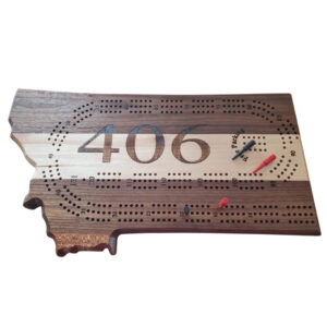 Montana Shaped Cribbage Board in Walnut, Maple, and Sapele