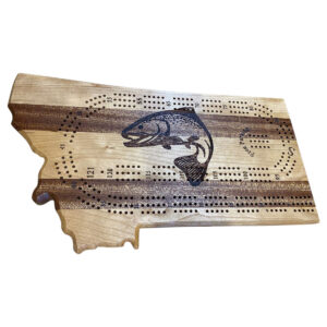 Montana Shaped Cribbage Board with Trout Engraving