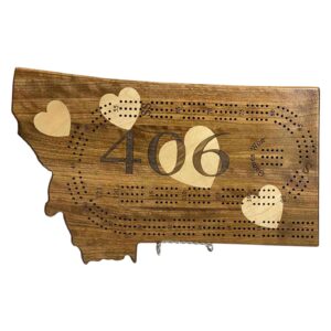 Montana Shaped Cribbage Board with Heart Inlay
